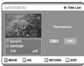 SAMSUNG DVD-R121 - Press the buttons to select Protection, then press the OK or button. - 2