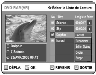 SAMSUNG DVD-R121 - Appuyez sur les touches ▲▼ pour selectionner l'entrée de la Liste de lecture que vous souhaitez éciter, puis appuyez sur la touche OK ou ▷. - 1