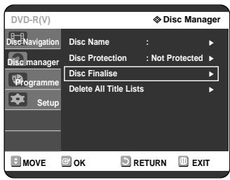 SAMSUNG DVD-R121 - Press the button to select Disc Finalise, then press the OK or button. - 2