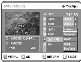 SAMSUNG DVD-R121 - Selecteer met de toetsen een titel uit de Titellijst die u wilt beveiliging. Druk verwolgens op de OK of toets. - 1
