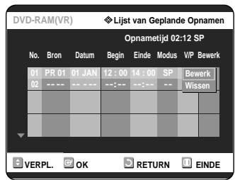 SAMSUNG DVD-R121 - Druk op de ▼toetsen om het volgnummer te selecteren van de timer-opname die u wilt veranderen. Druk verwolgens op de OK of ▷toets. - 1