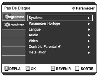 SAMSUNG DVD-R121 - Appuyez sur les boutons ▲▼ pour selectionner Paramétrer, puis appuyez sur le bouton ▷ ou OK. - 1