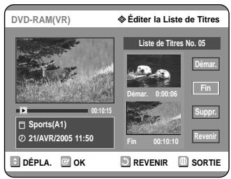 SAMSUNG DVD-R121 - Appuyez sur la touche OK au point de fin. L'image et l'heure du point de fin s'affichent dans la fenetre Point de fin de la suppression de la section. - 1