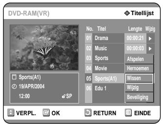 SAMSUNG DVD-R121 - Ga met de ▲▼ toetsen maar een titel die uuit de Titelloijst wilt verwijderen en drukervolgens op de OK of ▷toets. - 2