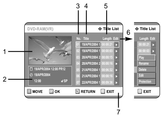 SAMSUNG DVD-R121 - Title List Screen Elements - 1