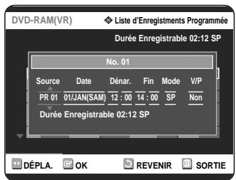 SAMSUNG DVD-R121 - Appuyez sur le bouton RETURN pour fermier l'écran Enregistrement programme. - 1