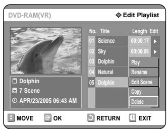 SAMSUNG DVD-R121 - Press the buttons to select the title you want to delete from the Playlist, then press the OK or button. - 2