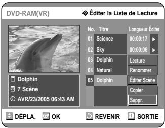 SAMSUNG DVD-R121 - Appuyez sur les touches ▲▼ pour selectionner l'entrée de la Liste de lecture que vous souhaitez éciter, puis appuyez sur la touche OK ou ▷. - 2