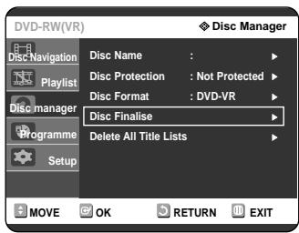 SAMSUNG DVD-R121 - Press the button to select Disc Finalise, then press the OK or button. - 1