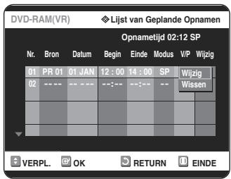 SAMSUNG DVD-R125P - Druk op de ▲▼ toetsen om het volgnummer te selecteren van de timer-opname die u wilt veranderen. Druk verwolgens op de OK of ▷ toets. - 1