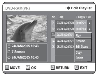SAMSUNG DVD-R125P - Press the ▲▼ buttons to select the title you want to edit from the Playlist, then press the OK or ▶ button. - 1