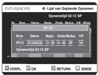 SAMSUNG DVD-R125P - Druk op de knop RETURN om het scherm Timer-opname te sluiten. - 1