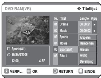 SAMSUNG DVD-R125P - Selecteer met de toetsen een titel uit de Titellijst die u wilt beveiliging. Druk verwolgens op de OK of toets. - 1