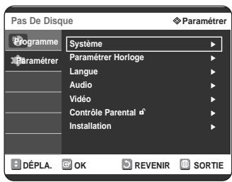 SAMSUNG DVD-R125P - Appuyez sur les boutons ▲▼ pour selectionner Paramétrer, puis appuyez sur le bouton ▷ ou OK. - 1