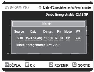 SAMSUNG DVD-R125P - Appuyez sur le bouton RETURN pour fermer l'écran Enregistrement programme. - 1