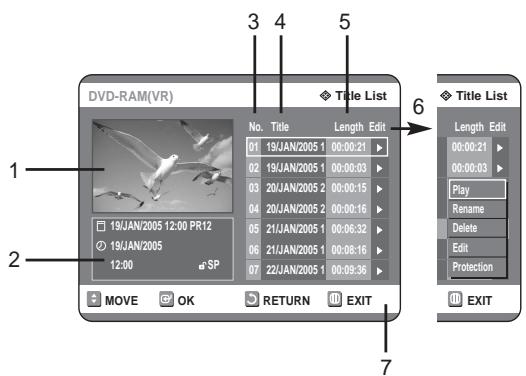 SAMSUNG DVD-R125P - Title List Screen Elements - 1