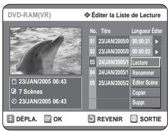SAMSUNG DVD-R125P - Appuyez sur les touches ▲▼ pour selectionner l'entrée de la Liste de lecture que vous souhaitez éciter, puis appuyez sur la touche OK ou ▷. - 1