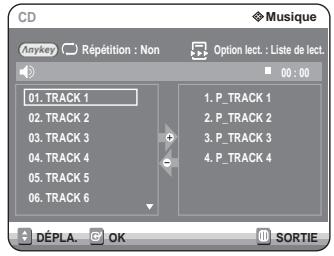 SAMSUNG DVD-R125P - Appuyez sur la touche OK. L'écran Liste de lecture apparait. Sélectionnez les pistes en respectant l'ordre dans lequel vous souhaitez qu'elles soient lues à l'aide des touches ▲▼. Appuyez sur la touche OK. Appuyez sur la touche PLAY pour commencer la lecture de la liste de lecture. - 1