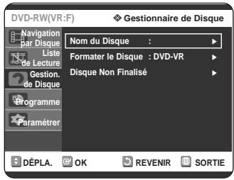 SAMSUNG DVD-R125P - Appuyez sur les touches ▲▼ pour selectionner Gestion. Disque, puis appuyez sur la touche OK ou ▷. - 1