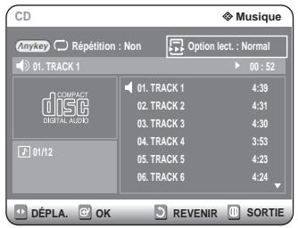 SAMSUNG DVD-R125P - Appuyez sur les boutons pour selectionner Option lect., puis appuyez sur les boutons pour selectionner l'option de lecture souhaitée (Normal, Aléatoire, Intro ou Liste de lect.). - 1