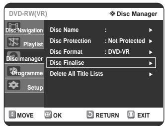 SAMSUNG DVD-R125P - Press the △ ∇ button to select Disc Finalise, then press the OK or ▸ button. - 1