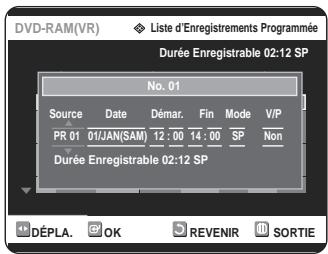 SAMSUNG DVD-R125P - Appuyez sur les touches ▲▼ pour selectionner le nombre d'Enregistements programmés que vous souhaitez modifier, puis appuyez sur la touche OK ou ▷. - 2