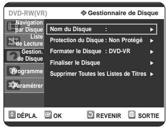 SAMSUNG DVD-R125P - Appuyez sur les touches ▲▼ pour selectionner Gestion. Disque, puis appuyez sur la touche OK ou ▷. - 1