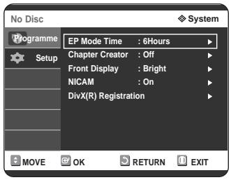 SAMSUNG DVD-R125P - Press the ▲▼ buttons to select System, then press the OK or ▶ button. The System menu will be displayed. - 1