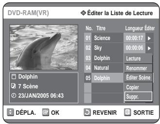 SAMSUNG DVD-R125P - Appuyez sur les touches ▲▼ pour selectionner Suppr., puis appuyez sur la touche OK. - 1