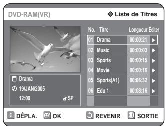 SAMSUNG DVD-R125P - Utilisation de la touche TITLE LIST - 1