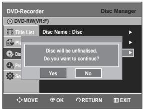 SAMSUNG DVD-R128 - ■ Unfinalising a disc (VVR mode) - 5