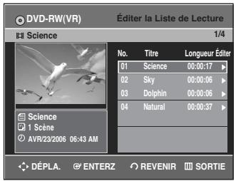 SAMSUNG DVD-R135 - Appuyez sur la touche PLAY LIST. L'écran Éditer une liste de lecture s'affiche. - 1
