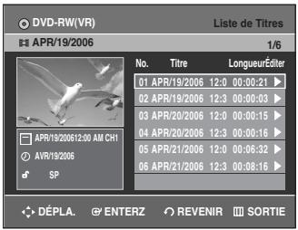 SAMSUNG DVD-R135 - Utilisation de la touche TITLE LIST - 1