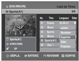 SAMSUNG DVD-R135 - Appuyez sur les touches  pour selectionner Supprimer, puis appuyez sur la touche ENTER ou - 1
