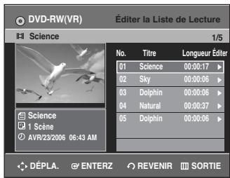 SAMSUNG DVD-R135 - Appuyez sur la touche PLAY LIST. L'écran Éditer une liste de lecture s'affiche. - 1