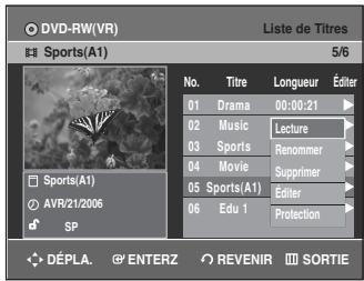 SAMSUNG DVD-R135 - Appuyez sur les touches ▲▼ pour sélectionner l'entrée de la liste de Titres que vous souhaitez modifier, puis appuyez sur la touche ENTER ou ▷. - 1