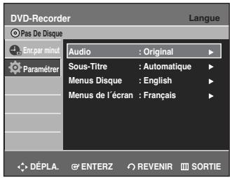 SAMSUNG DVD-R135 - Sélectionnez Paramétrer à l'aide des touches ▲▼, puis appuyez sur la touche ENTER ou ▷. - 3