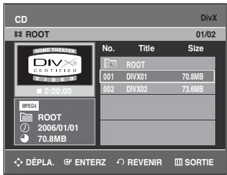 SAMSUNG DVD-R135 - Appuyez sur les boutons  pour selectionner DivX puis appuyez sur le bouton  ou sur ENTER. - 1