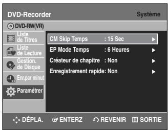 SAMSUNG DVD-R135 - Sélectionnez Système à l'aide des touches ▲▼, puis appuyez sur la touche ENTER ou ▷. Le menu Système s'affichera. - 2