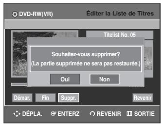 SAMSUNG DVD-R135 - Appuyez sur les touches  pour selectionner Suppr., puis appuyez sur la touche ENTER. - 2