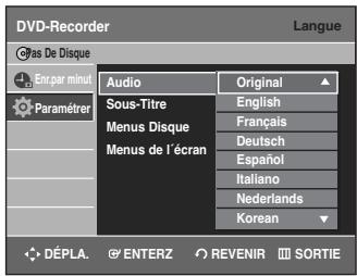 SAMSUNG DVD-R135 - Sélectionnez la langue désirée à l'aide des touches ▲▼, puis appuyez sur la touche ENTER ou ▷. - 1