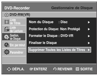 SAMSUNG DVD-R135 - Appuyez sur les touches ▲▼ pour sélectionnner Supprimer Toutes les Liste de Titres, puis appuyez sur la touche ENTER ou ▷. - 1