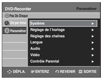 SAMSUNG DVD-R135 - Sélectionnez Paramétrer à l'aide des touches ▲▼, puis appuyez sur la touche ENTER ou ▷. - 1