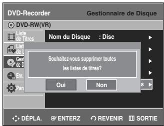 SAMSUNG DVD-R135 - Appuyez sur les touches ▲▼ pour sélectionnner Supprimer Toutes les Liste de Titres, puis appuyez sur la touche ENTER ou ▷. - 2