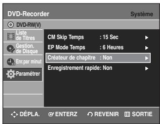 SAMSUNG DVD-R135 - Sélectionnez Créateur de chapitre à l'aide des touches ▲▼, puis appuyez sur la touche ENTER ou ▷. Le Créateur de chapitre s'affichera. - 1