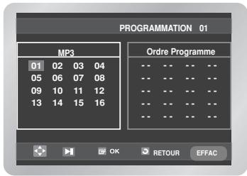 PROGRAMMATION 01 MP3 01 02 03 04 05 06 07 08 09 10 11 12 13 14 15 16 Ordre Programme -- -- -- -- -- -- -- -- -- -- -- -- -- -- -- -- -- -- -- -- -- -- -- -- OK RETOUR EFFAC