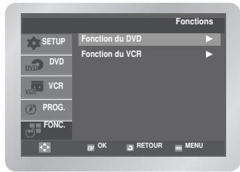 Fonctions SETUP Fonction du DVD Fonction du VCR DVD VCR PROG. FONC. OK RETOUR MENU