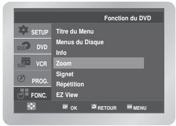 Fonction du DVD SETUP DVD VCR PROG. FONC. Titre du Menu Menus du Disque Info Zoom Signet Répétition EZ View OK RETOUR MENU