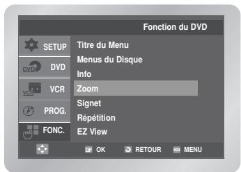 Fonction du DVD SETUP DVD VCR PROG. FONC. Titre du Menu Menus du Disque Info Zoom Signet Répétition EZ View OK RETOUR MENU