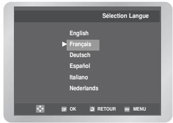 Sélection Langue English ► Français Deutsch Español Italiano Nederlands OK RETOUR MENU